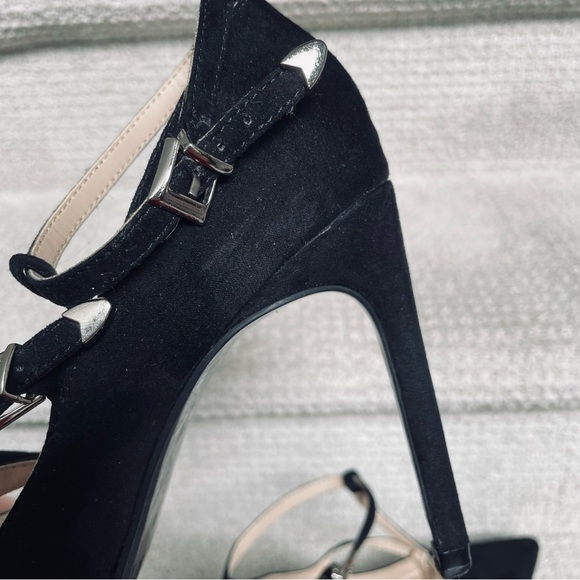 Zara Basic Black Suede Strappy Silver Hardware 4" Stiletto Heels Sexy Evening - Picture 16 of 16